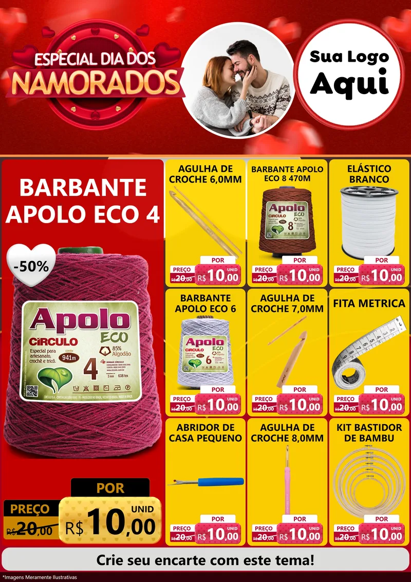 Modelo de Encarte para Encarte A4 Vertical com o tema Especial Dia Dos Namorados para Armarinho e Aviamentos
