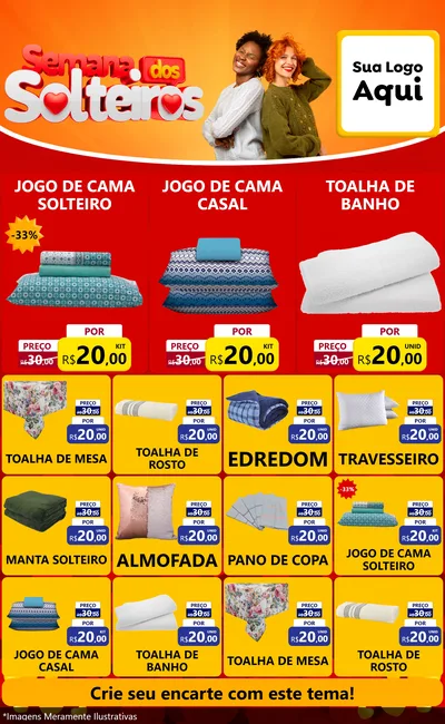 Modelo de Encarte para Encarte Grande com o tema Semana dos Solteiros para Cama, Mesa e Banho