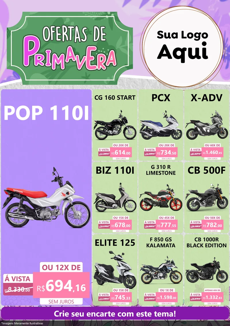 Modelo de Encarte para Encarte A4 Vertical com o tema Ofertas de Primavera para Concessionaria de Motos