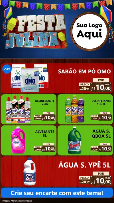 Modelo de TV para TV Vertical com o tema Festa Julina para Produtos de Limpeza