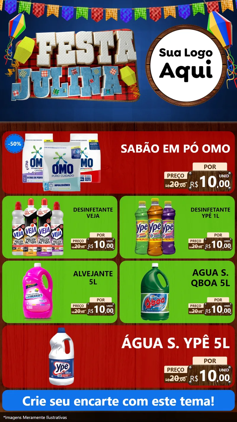 Modelo de TV para TV Vertical com o tema Festa Julina para Produtos de Limpeza