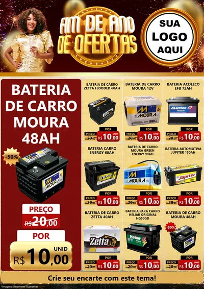 Modelo de Encarte para Encarte A4 Vertical com o tema Fim de Ano de Ofertas para Baterias Elétricas