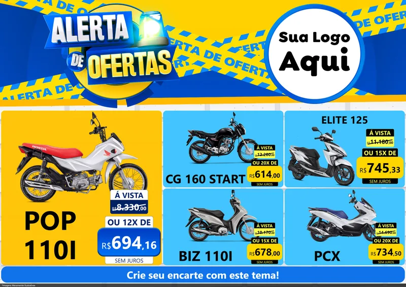 Modelo de Encarte para Encarte A4 Horizontal com o tema Alerta de Ofertas para Concessionaria de Motos