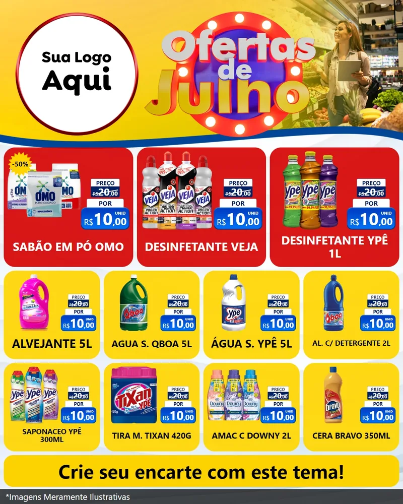 Modelo de Rede Social para Feed Instagram com o tema Ofertas de Julho para Produtos de Limpeza