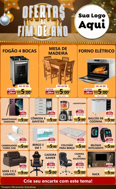 Modelo de Encarte para Encarte Grande com o tema Ofertas de Fim de Ano para Móveis e Eletro