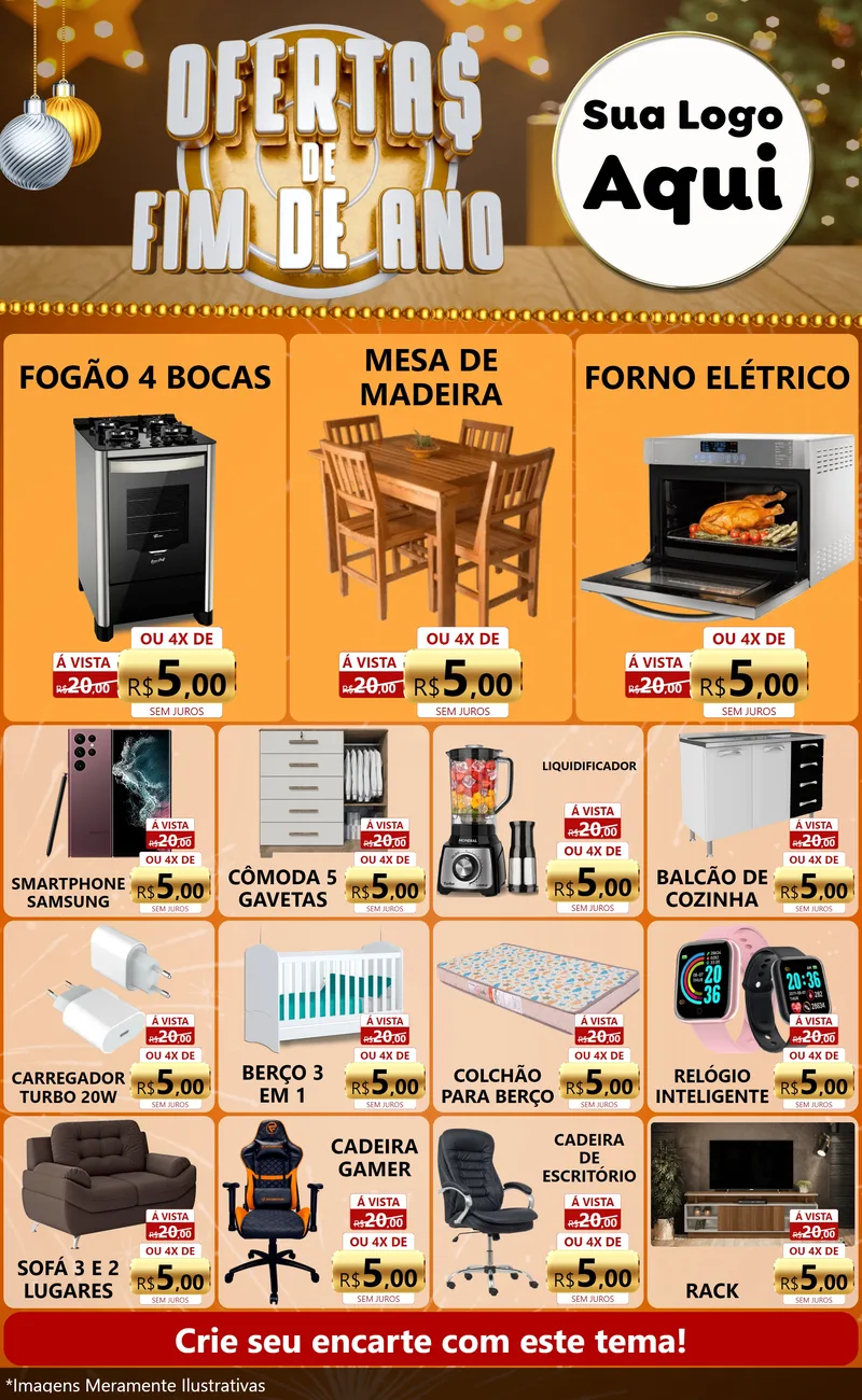 Modelo de Encarte para Encarte Grande com o tema Ofertas de Fim de Ano para Móveis e Eletro