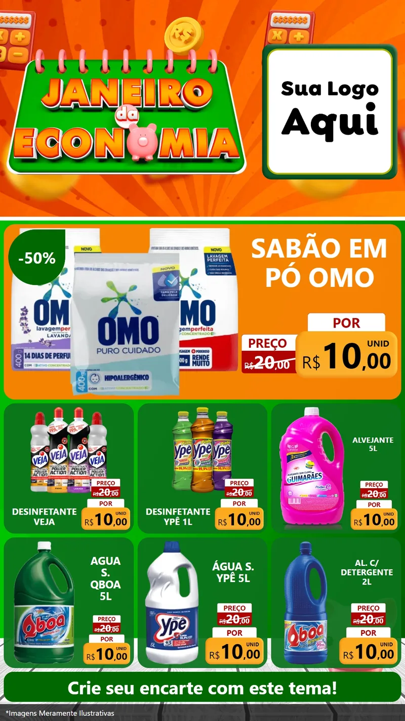 Modelo de Rede Social para Stories com o tema Janeiro da Economia para Produtos de Limpeza