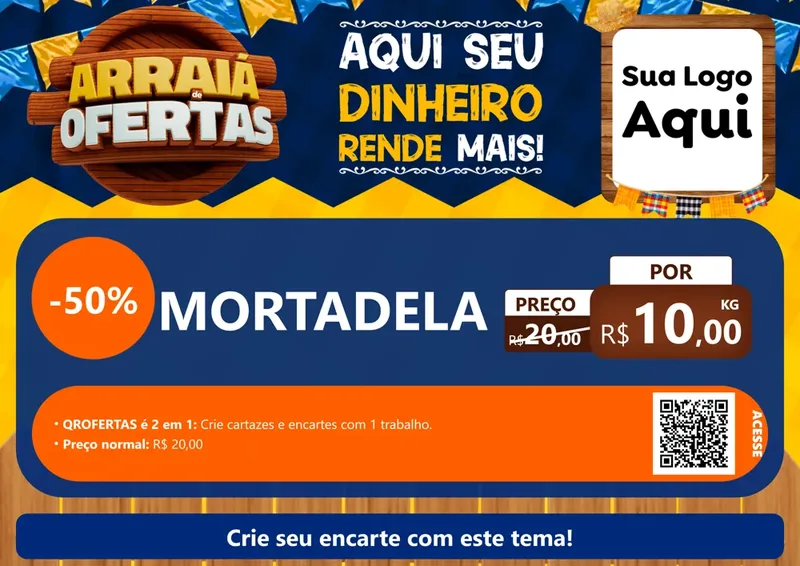 Modelo de Cartaz para Cartaz A4 Horizontal com o tema Arraiá de Ofertas - Junina para Frios e Laticínios