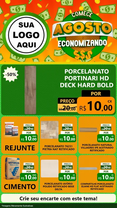 Modelo de Rede Social para Stories com o tema Comece Agosto Economizando para Pisos e revestimentos
