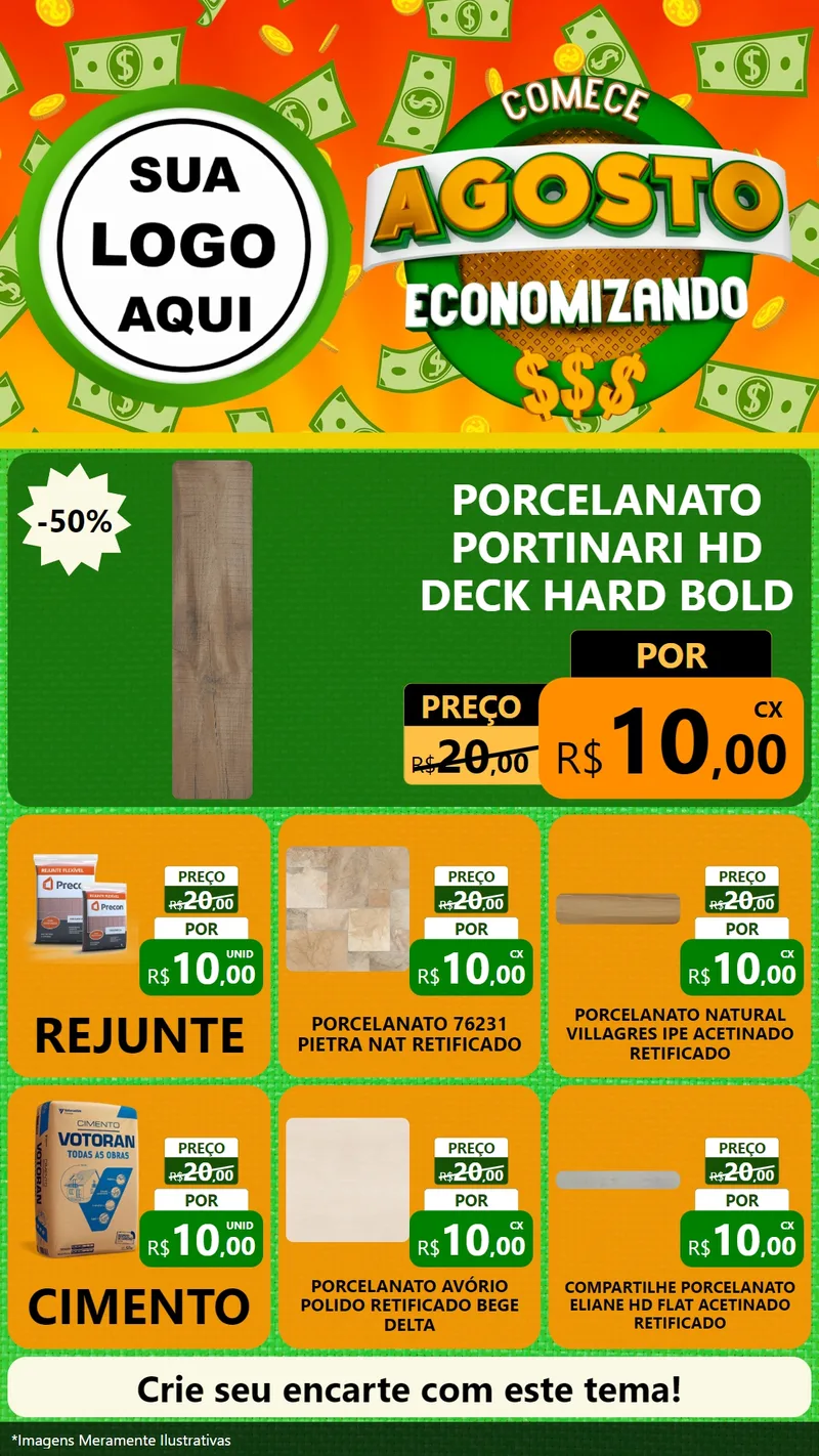 Modelo de Rede Social para Stories com o tema Comece Agosto Economizando para Pisos e revestimentos