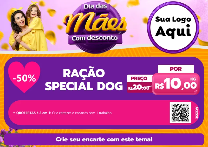Modelo de Cartaz para Cartaz A4 Horizontal com o tema Dia das Mães com Desconto para Pet Shop