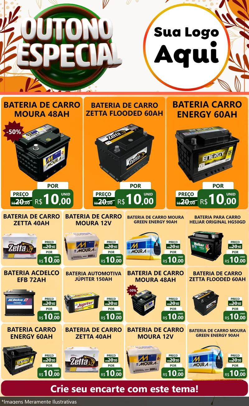 Modelo de Encarte para Encarte Grande com o tema Outono Especial para Baterias Elétricas