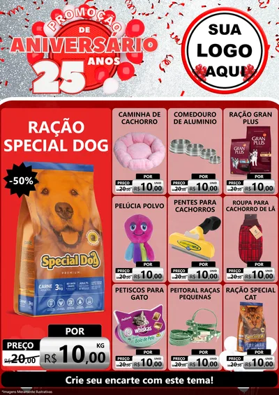 Modelo de Encarte para Encarte A4 Vertical com o tema Promoção de Aniversário - 25Anos para Pet Shop