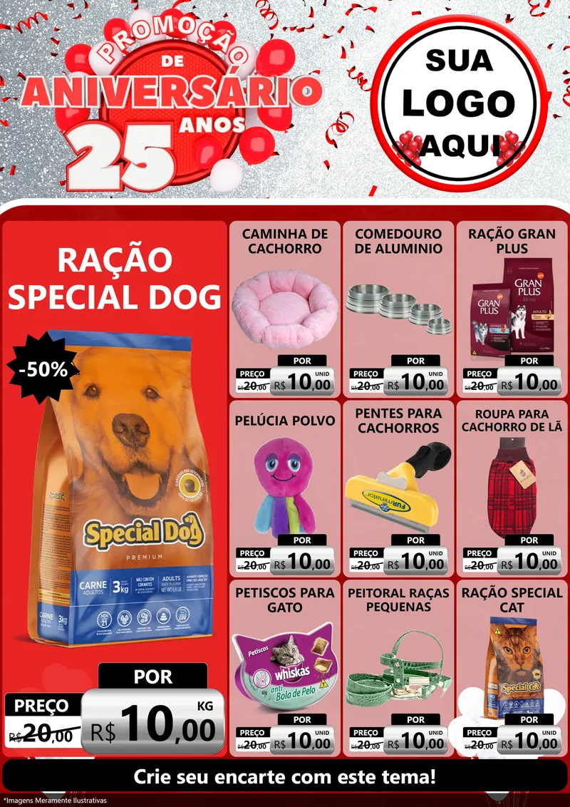 Modelo de Encarte para Encarte A4 Vertical com o tema Promoção de Aniversário - 25Anos para Pet Shop