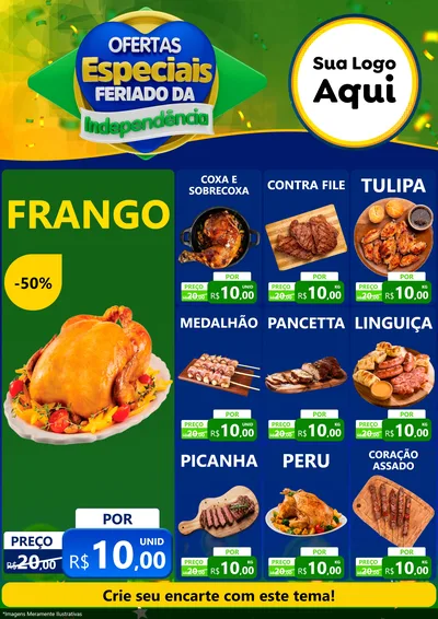 Modelo de Encarte para Encarte A4 Vertical com o tema Ofertas Especiais Feriado da Independência para Assados