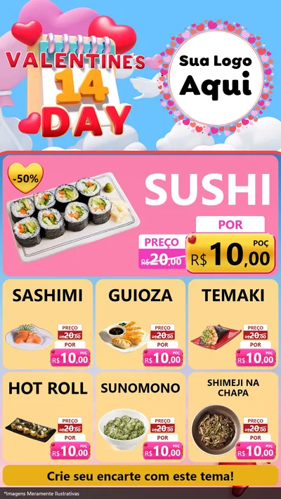 Modelo de Rede Social para Stories com o tema Valentine's Day para Comida japonesa