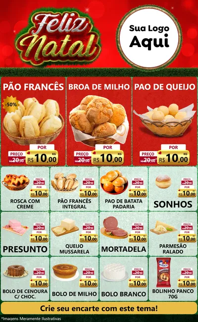 Modelo de Encarte para Encarte Grande com o tema Feliz Natal para Padaria
