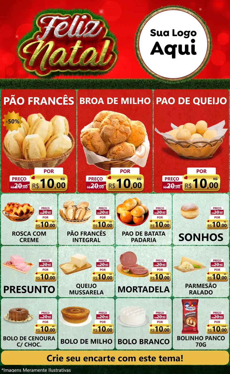 Modelo de Encarte para Encarte Grande com o tema Feliz Natal para Padaria