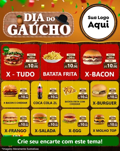 Modelo de Rede Social para Feed Instagram com o tema Dia do Gaúcho para Hamburgueria