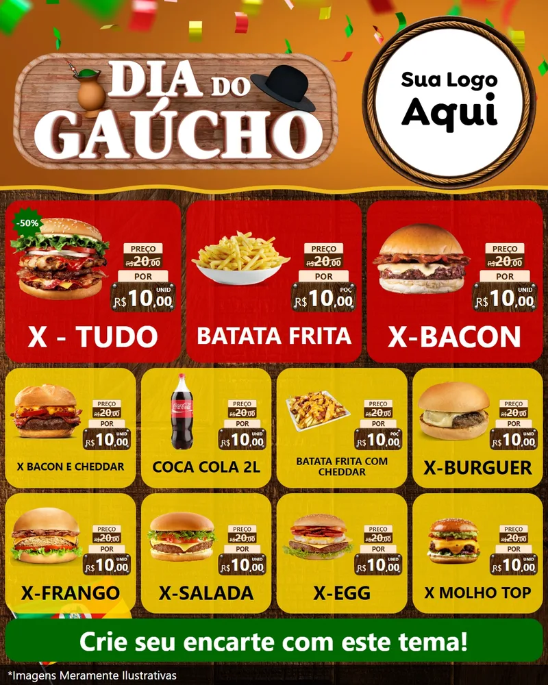 Modelo de Rede Social para Feed Instagram com o tema Dia do Gaúcho para Hamburgueria