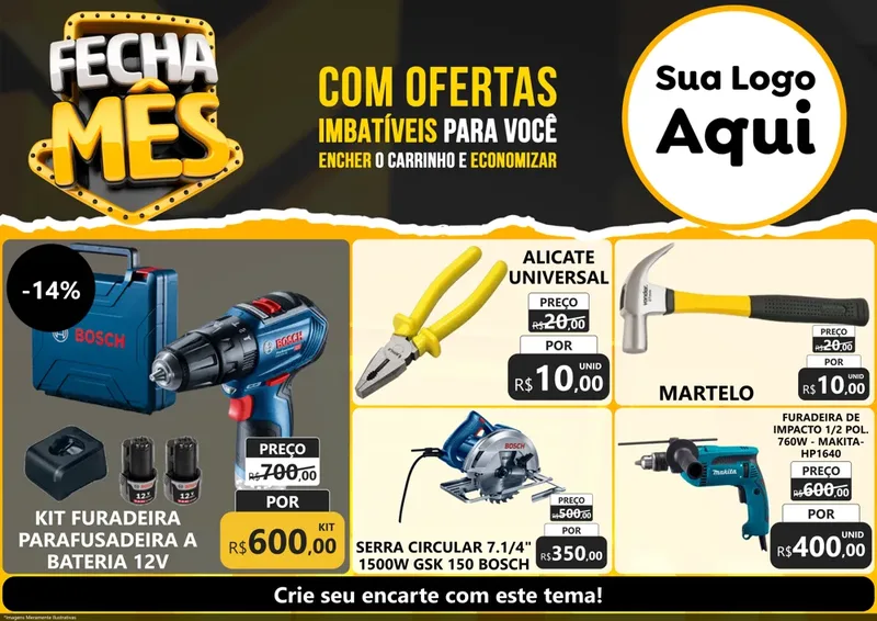 Modelo de Encarte para Encarte A4 Horizontal com o tema Fecha Mês para Maquinas e Ferramentas