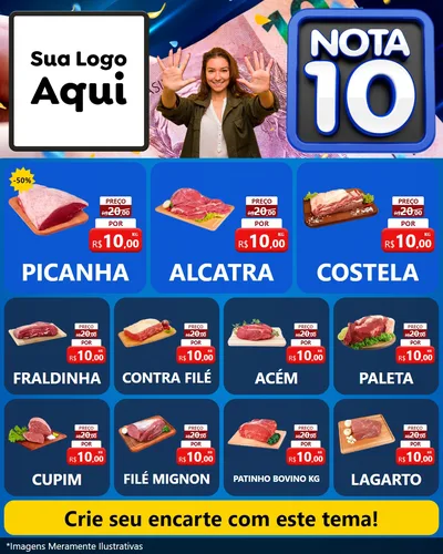 Modelo de Rede Social para Feed Instagram com o tema Nota 10 para Açougue