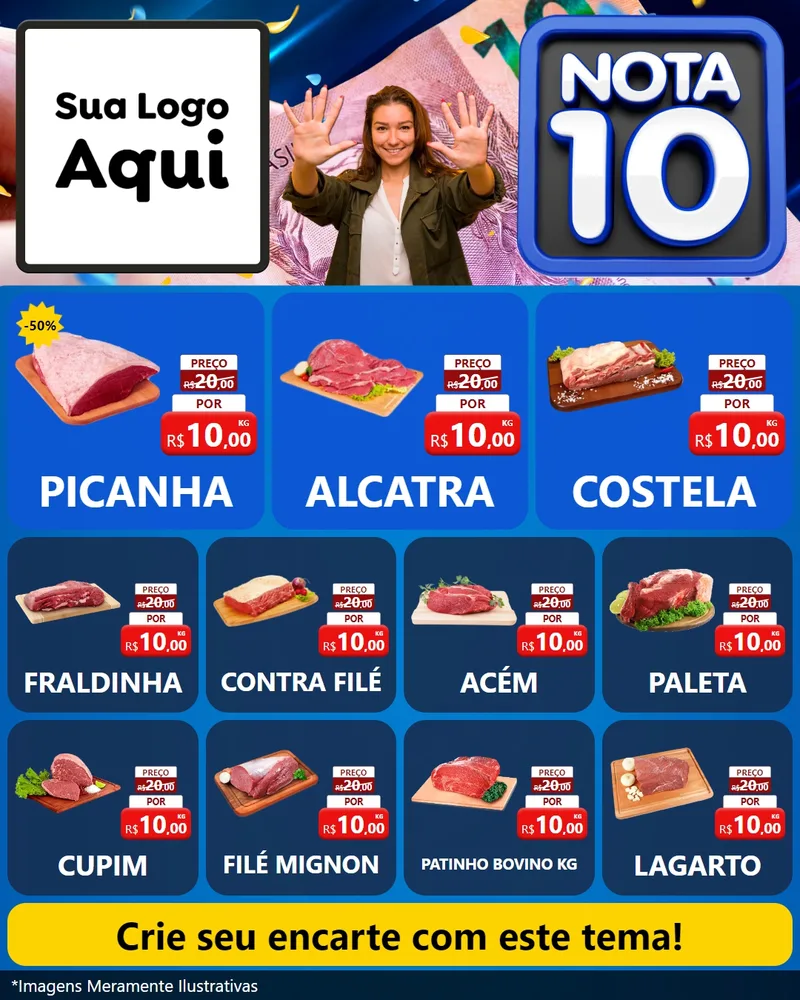 Modelo de Rede Social para Feed Instagram com o tema Nota 10 para Açougue