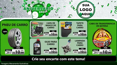 Modelo de TV para TV Horizontal com o tema Promoção de Aniversário - 9 Anos para Auto peças