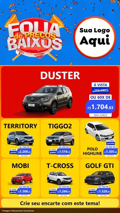 Modelo de Rede Social para Stories com o tema Folia de Preços Baixos para Concessionaria de Carros