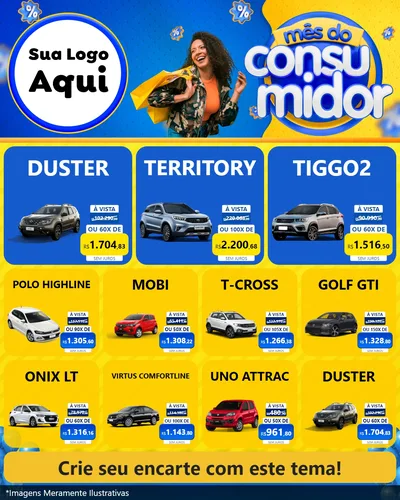 Modelo de Rede Social para Feed Instagram com o tema Mês do Consumidor para Concessionaria de Carros