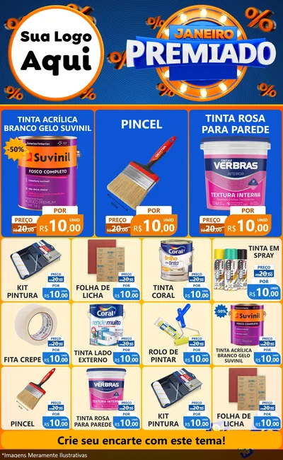 Modelo de Encarte para Encarte Grande com o tema Janeiro Premiado para Tintas e Ferramentas