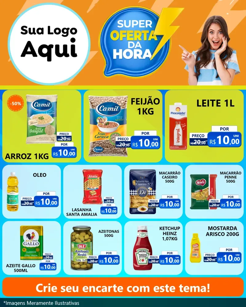 Modelo de Rede Social para Feed Instagram com o tema Super Oferta da Hora para Supermercado