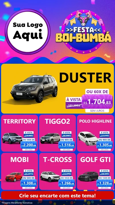 Modelo de Rede Social para Stories com o tema Festa Boi-Bumbá para Concessionaria de Carros