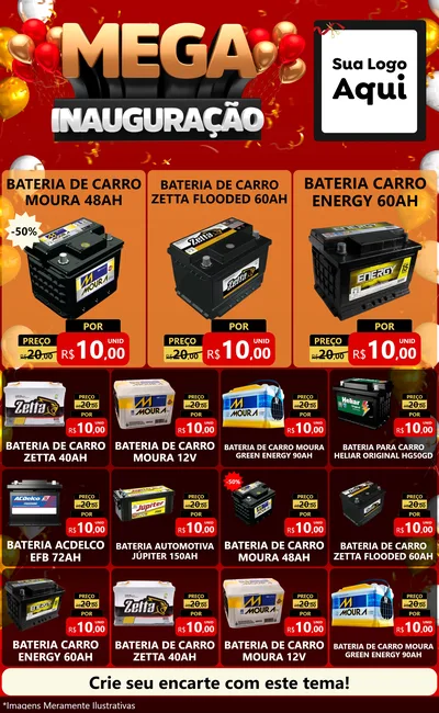 Modelo de Encarte para Encarte Grande com o tema Mega Inauguração para Baterias Elétricas