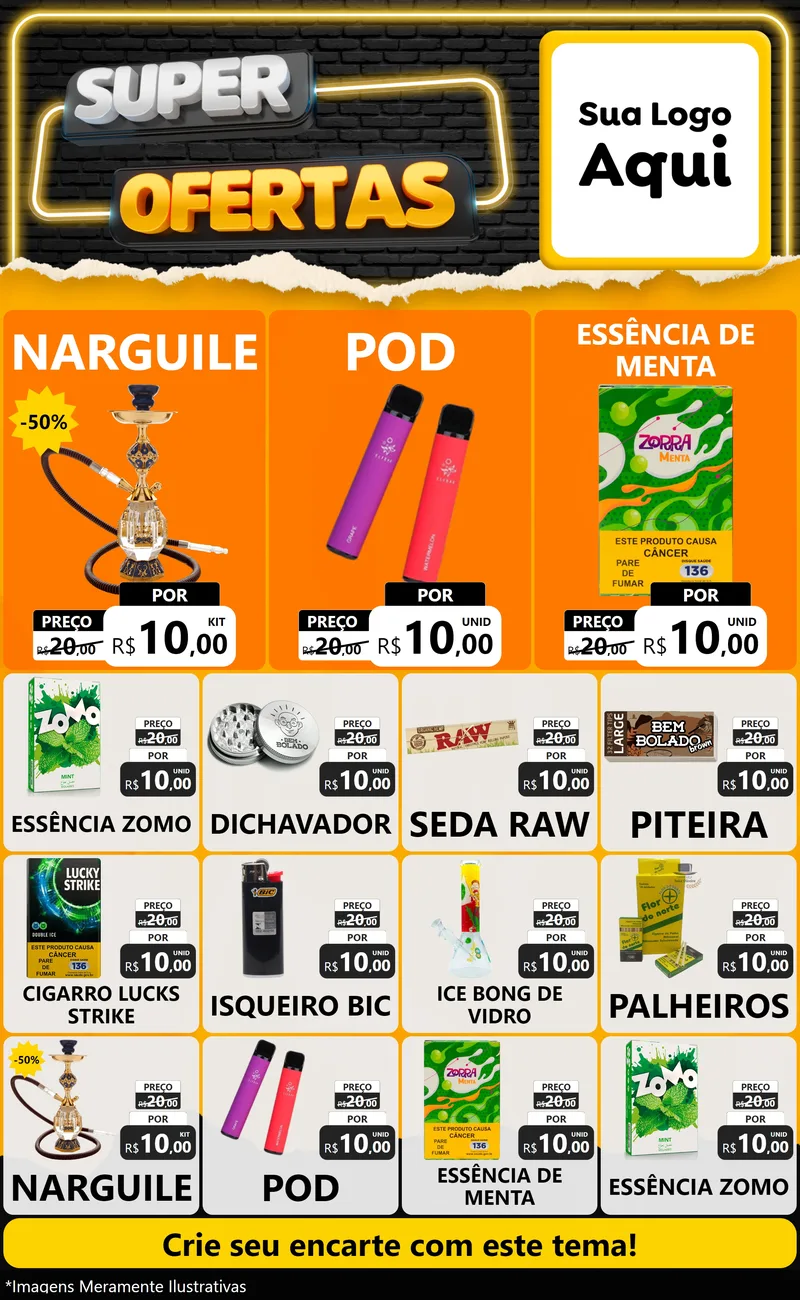 Modelo de Encarte para Encarte Grande com o tema Super Ofertas para Tabacaria