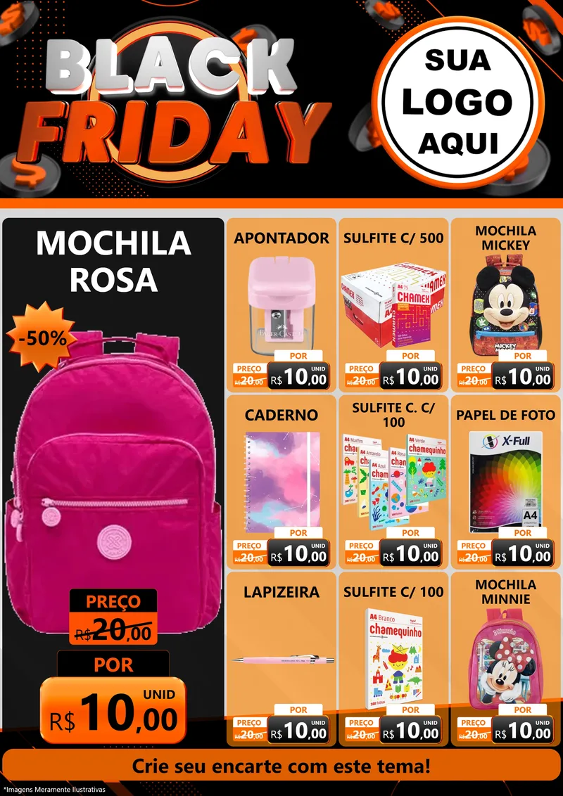 Modelo de Encarte para Encarte A4 Vertical com o tema Black Friday para Papelaria