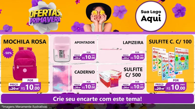 Modelo de TV para TV Horizontal com o tema Ofertas Da Primavera para Papelaria