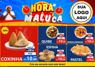 Modelo de Encarte para Encarte A4 Horizontal com o tema Hora Maluca para Salgadaria