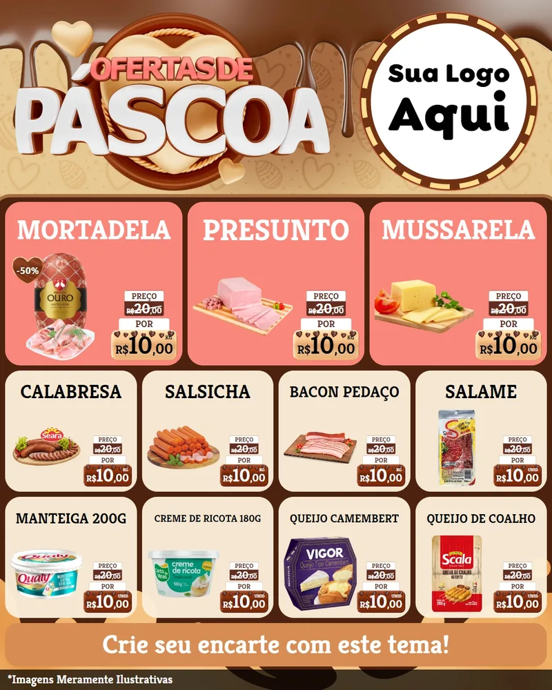 Modelo de Rede Social para Feed Instagram com o tema Ofertas de Páscoa para Frios e Laticínios