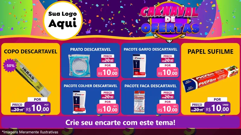 Modelo de TV para TV Horizontal com o tema Carnaval de Ofertas para Embalagens