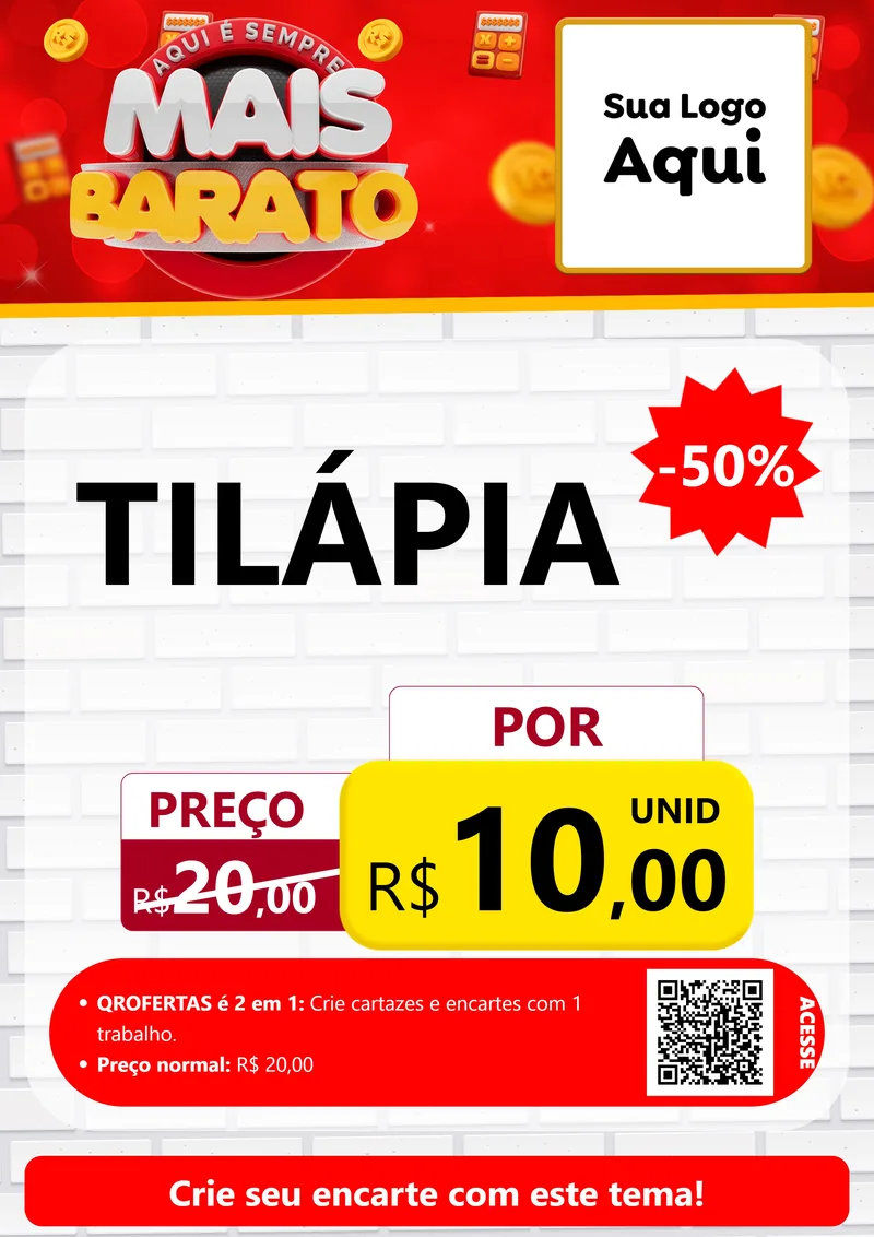 Modelo de Cartaz para Cartaz A4 Vertical com o tema Mais Barato para Peixaria