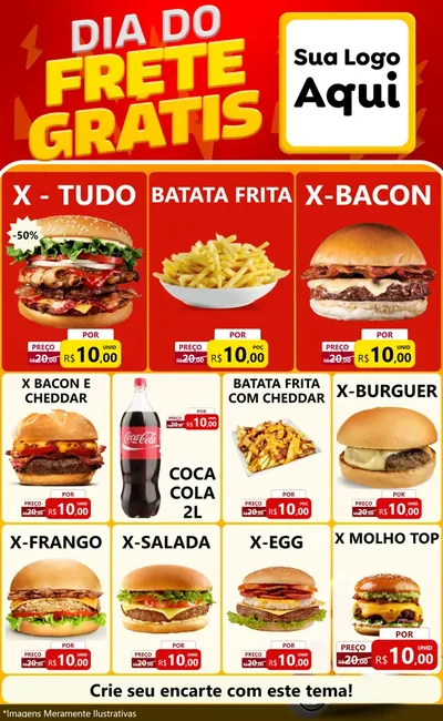 Modelo de Encarte para Encarte Grande com o tema Dia do Frete Grátis para Hamburgueria