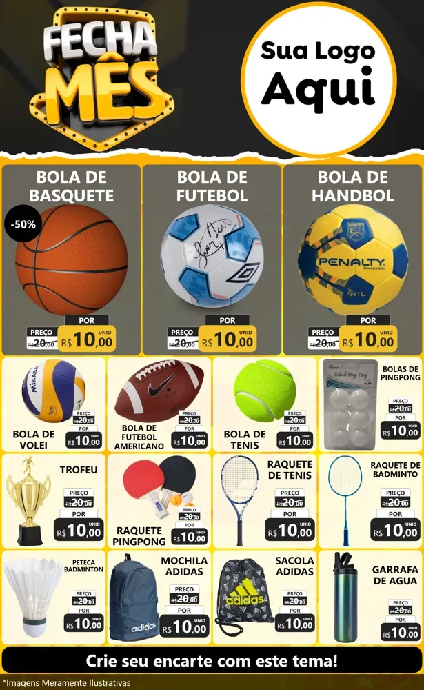 Modelo de Encarte para Encarte Grande com o tema Fecha Mês para Artigos Esportivos