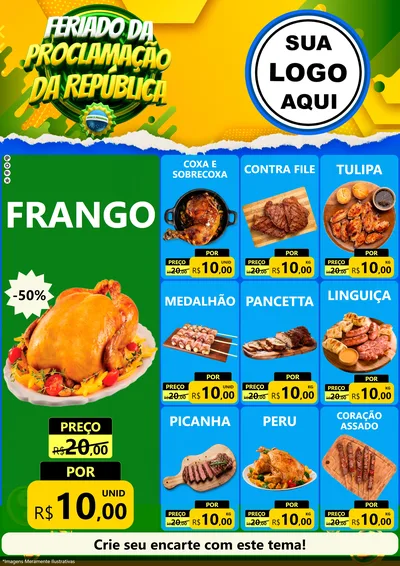 Modelo de Encarte para Encarte A4 Vertical com o tema Feriado da Proclamação da República para Assados