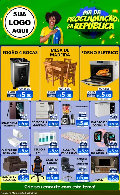 Modelo de Encarte para Encarte Grande com o tema Dia Da Proclamação Da República para Móveis e Eletro