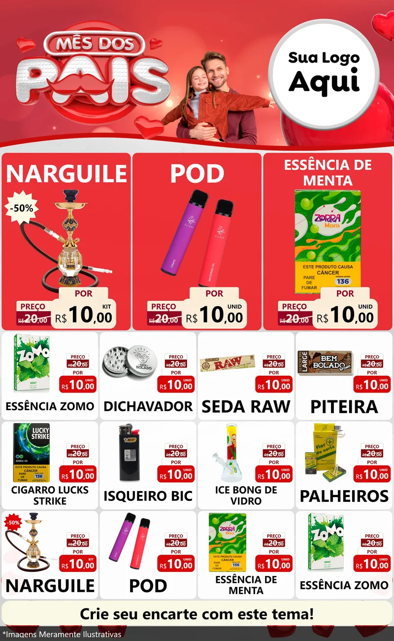 Modelo de Encarte para Encarte Grande com o tema Mês dos Pais para Tabacaria