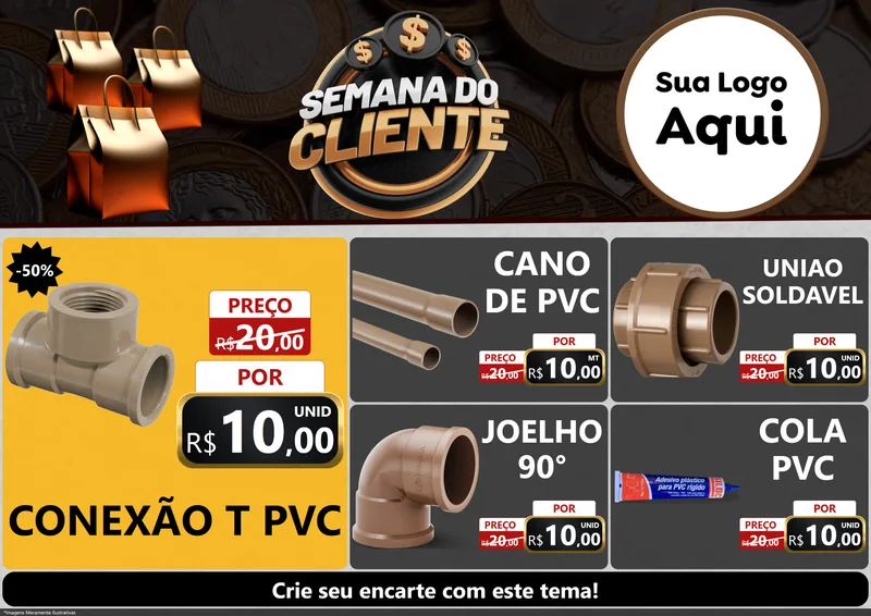 Modelo de Encarte para Encarte A4 Horizontal com o tema Semana do Cliente para Tubos e conexões
