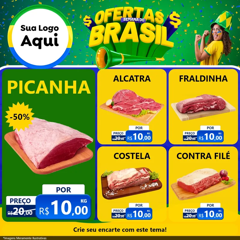 Modelo de Rede Social para Feed Facebook com o tema Ofertas Semana do Brasil para Açougue