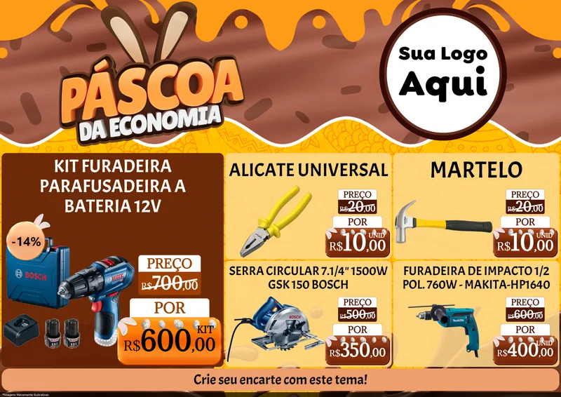 Modelo de Encarte para Encarte A4 Horizontal com o tema Páscoa da Economia para Maquinas e Ferramentas