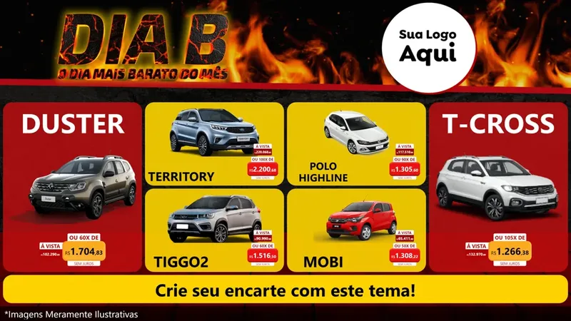 Modelo de TV para TV Horizontal com o tema Dia B para Concessionaria de Carros